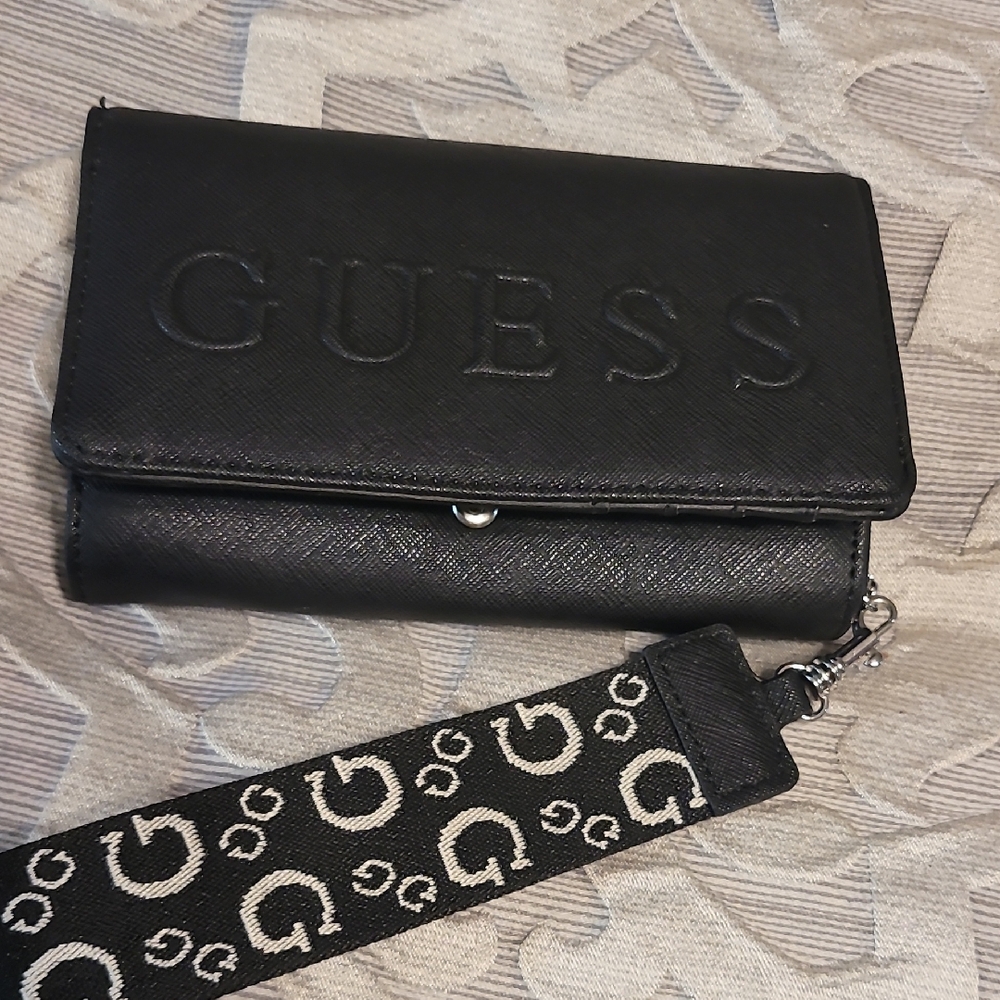 Guess Black Embossed Wallet with Logo Strap